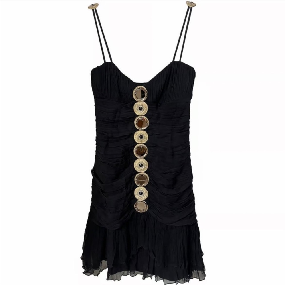 Vintage - Temperley London Black Silk Mid Length Dress 16 - Picture 2 of 7